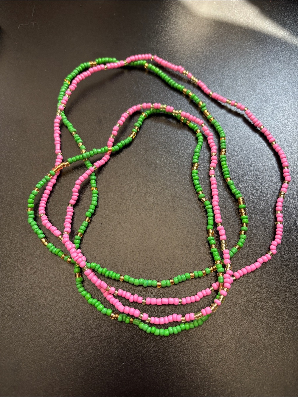 Handmade Pink & Green Seed Bead Layered Necklaces
